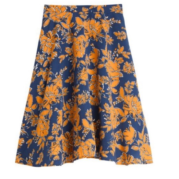 Brixon Ivy Tanisha Printed Flare midi Lined Zipper Navy Blue & Orange Sz M skirt - Picture 1 of 13